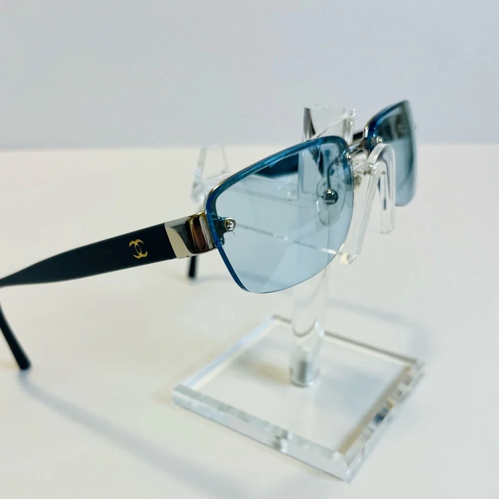 CHANEL 9221 Rimless Eyeglasses Frame Blue Lens Black Gold CC Unisex Made Italy - Picture 13 of 16